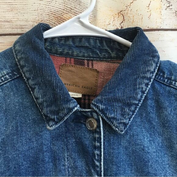 AMERICAN EAGLE JEAN JACKET‎ WITH PLAID FLANNEL LINING - Picture 6 of 11